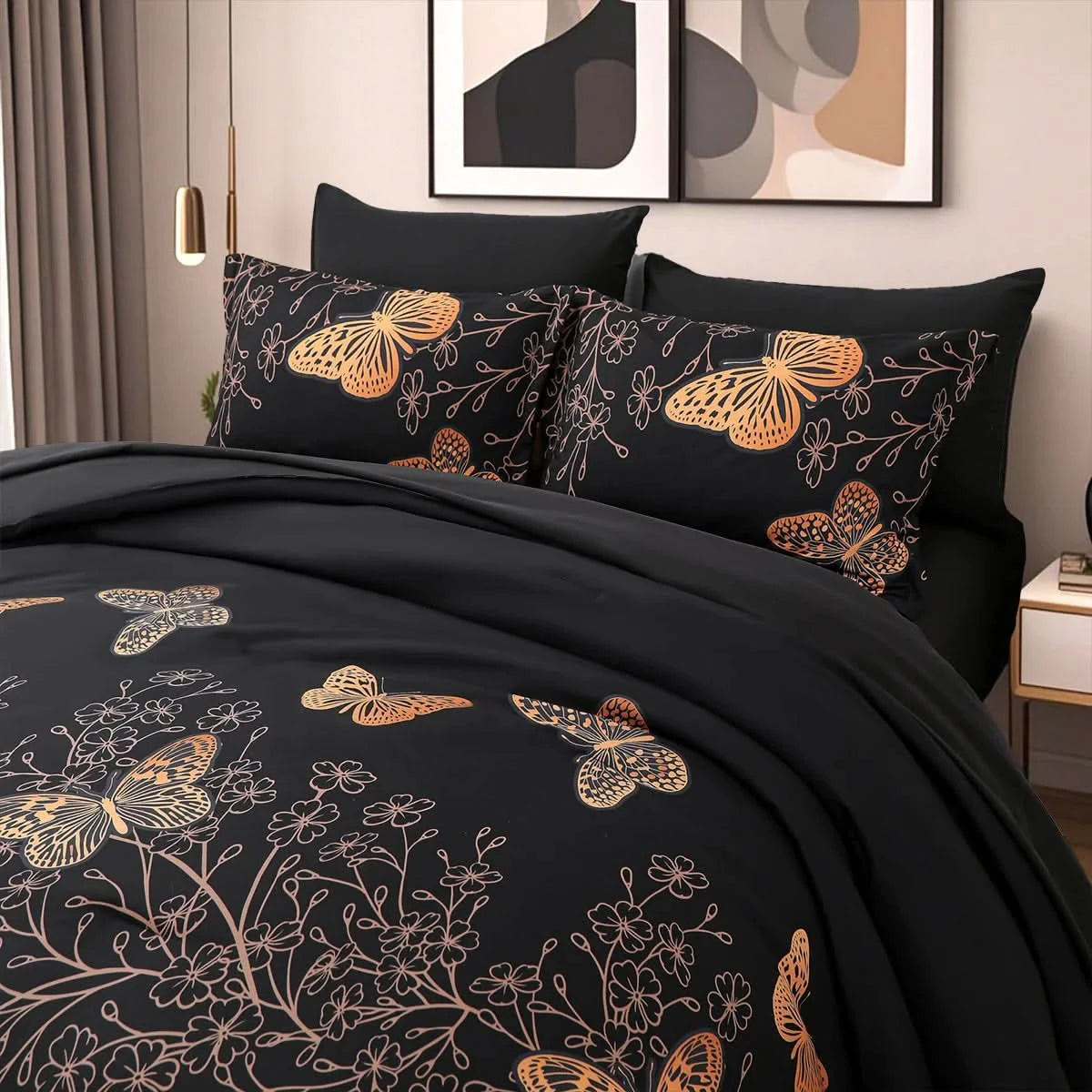 Elegant butterfly hot stamping design printed Comforter sets, 100% microfiber comfortable and breathable, machine washable