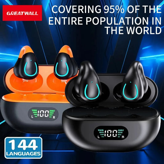 GREATWALL Translation Ear Clip, Touch Control,No Delay,High Definition Sound Quality, Can Translate 144 Languages Online