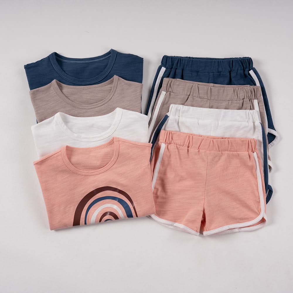 Summer 2pcs Children Clothes Sets Korea Moon Print Outfits Muslin Patchwork Casual Suits Kids Shorts T-shirt Boys Girls Outfits - M & M Global
