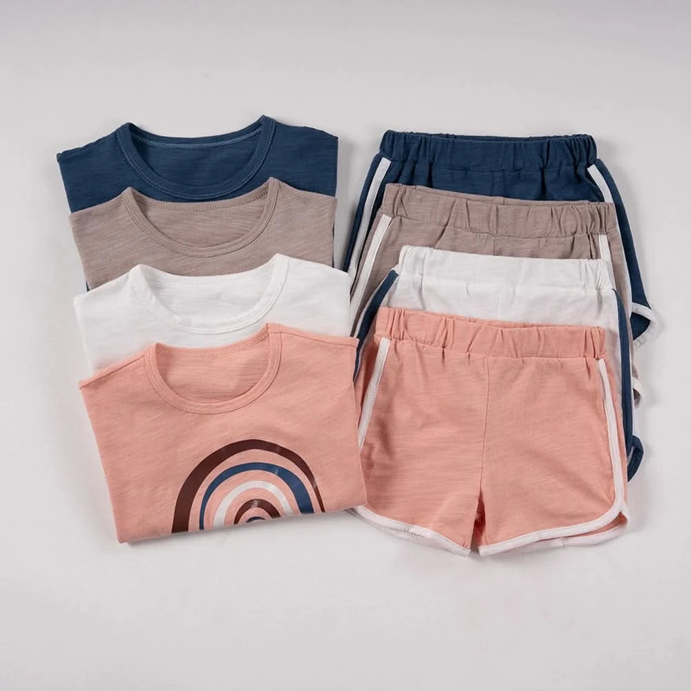 Summer 2pcs Children Clothes Sets Korea Moon Print Outfits Muslin Patchwork Casual Suits Kids Shorts T-shirt Boys Girls Outfits - M & M Global