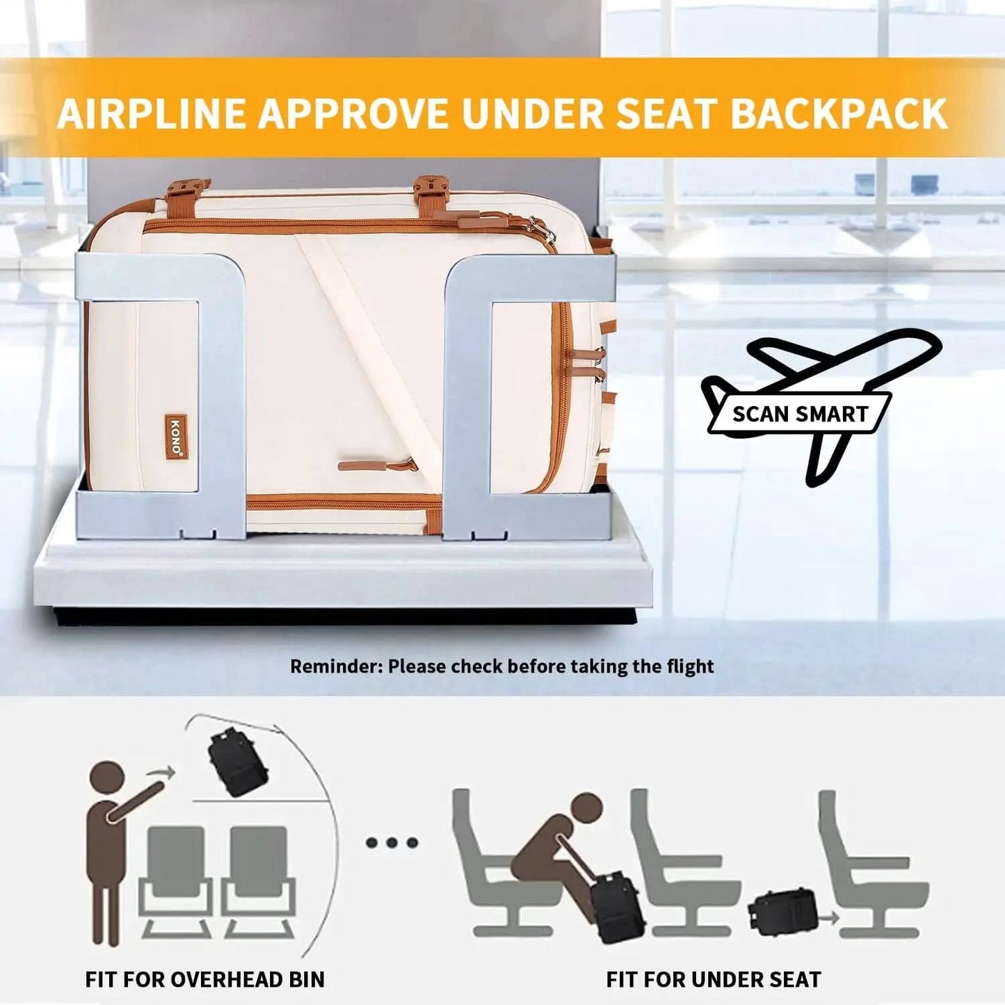 Kono Cabin Bag 40x20x25 for Ryanair Underseat Travel Carry-on Backpack Cabin Size 20L - M & M Global