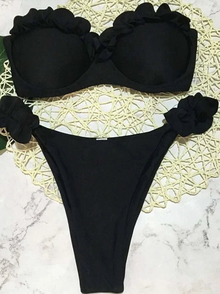 2025 New Summer Swimwear Bikini Set Sexy Leopard Strapless Bikini 2 Piece Set Women Split Swimsuit High Waist Beach Style Bikini - M & M Global