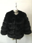 DEAT Fashion Orange Imitation Fox Fur Grass Coat Women's Round Neck Plush Thick Jacket Winter New 7A1578