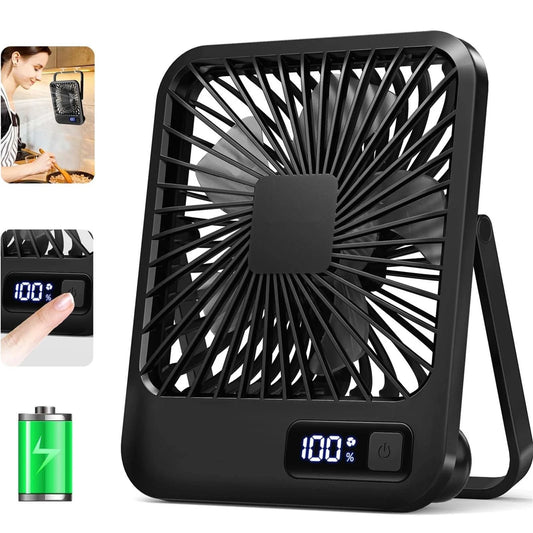 Desk Fan, Portable USB Rechargeable Fan, 180° Tilt Folding Personal Fan With Power Display, 5 Speeds Ultra Quiet Table Fan - M & M Global