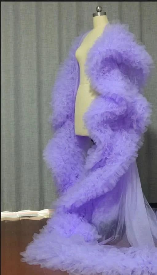 luxury Fully  long dress with ruffles cape tulle cloak Wedding attire Fashion Stage cloak custom  party prom dress - M & M Global