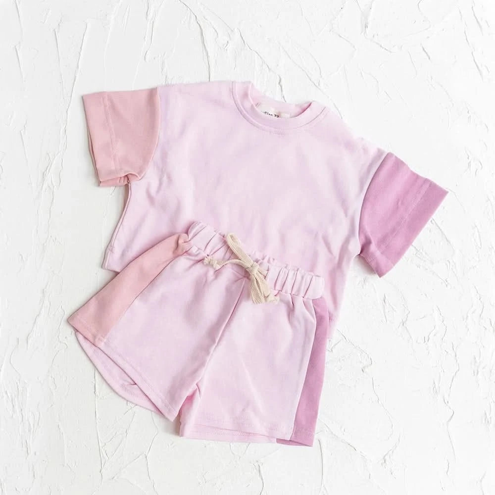 New Summer Cotton Toddler Short Sleeve T shirt And Shorts Set Baby Boys Girls Clothes Stitching Color Casual Tops Outfits 2PCS - M & M Global