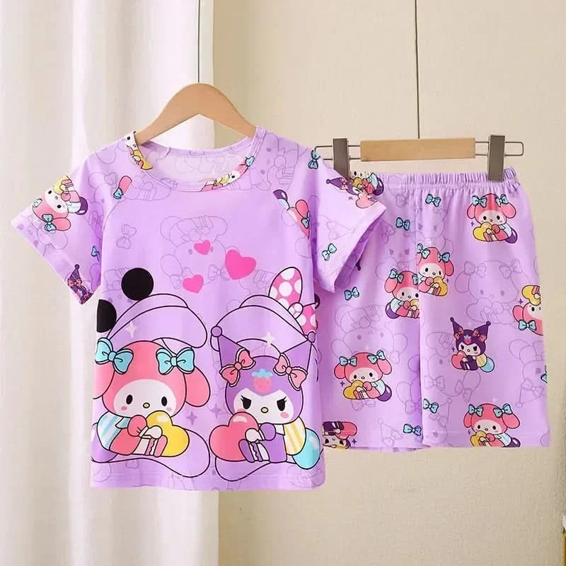 Saniro Hello Kitty Clothes Set Short Sleeve 2pcs Tshirt+Short 1 2 3 Years Old Summer New Clothing Girls Casual Loose - M & M Global