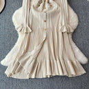 2024 Green Fashion Autumn Winter Knitted Long Dress French Style Letter Buttons Elegant Sweater Dress Lady Office Bodycon - M & M Global