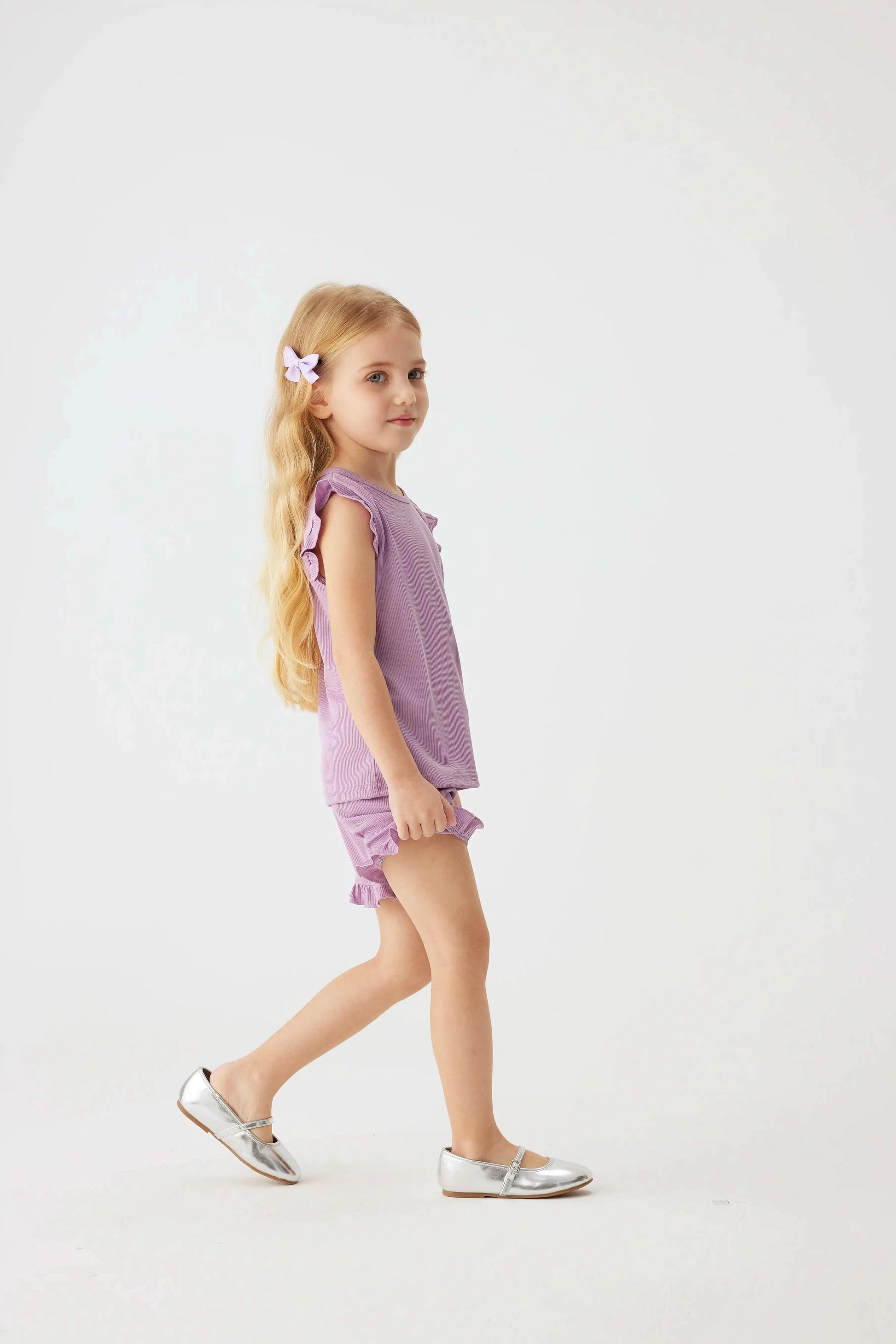 2024 Summer Hot selling Little Girl Daily Casual Clothing Minimalist Little Girl Polyester Set Cool Sleeveless Shorts Set Girl - M & M Global