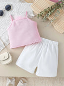 Children Clothing Summer Girl's Pink Outfit Sets Lace Mesh Flower Vest & shorts Pants Kids Clothes Girl's Elegant Sets For 1-6Y - M & M Global