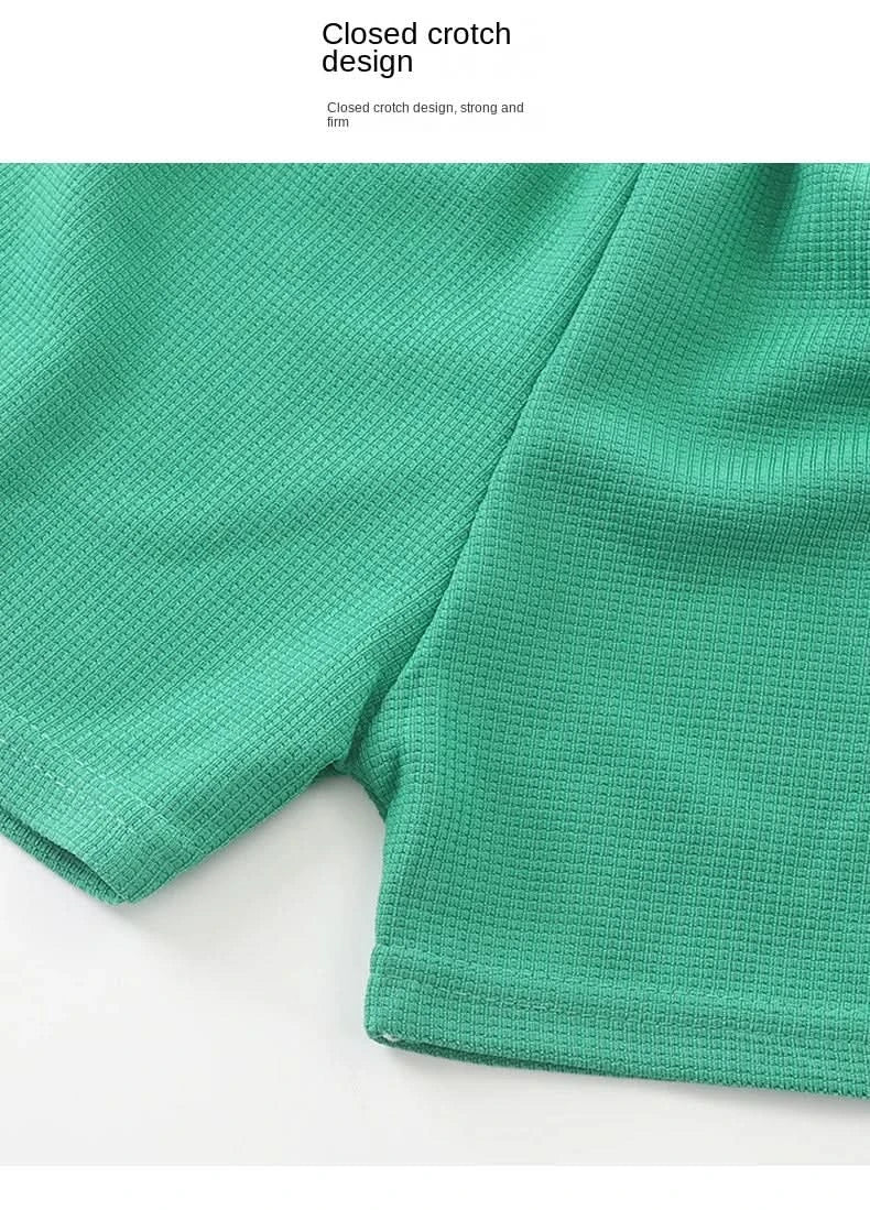 New Summer Children's Casual Set for Boys Girls Loose Short Sleeved Waffle Breathable and Comfortable Set - M & M Global