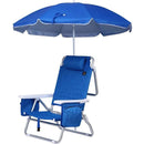 Blue Backpack Beach Chair with Cooler and Umbrella, Cup Holder for Outdoor, Camping, BBQ, Travel, Picnic