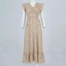 Polka Dot Dress For Women Sexy V-Neck Long Dress Casual And Fashionable Ruffle Edge Short Sleeved High Waisted Dress - M & M Global