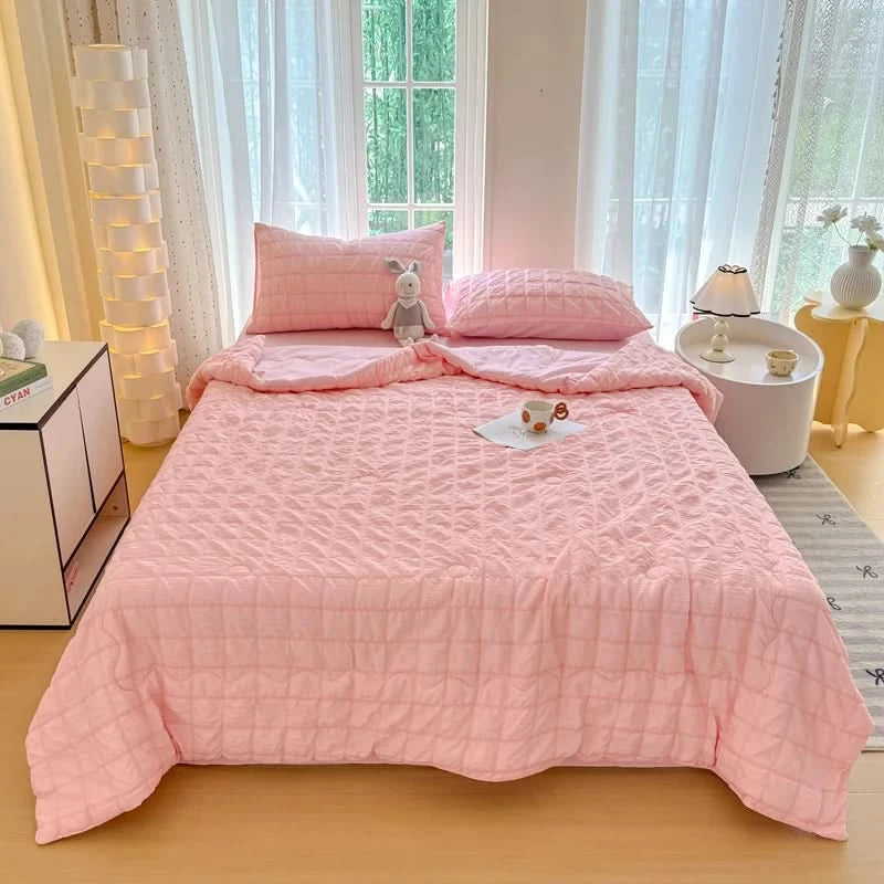 Single/Queen/Super King Size: Skin Friendly Solid Color Bubble Yarn Summer Quilt - M & M Global