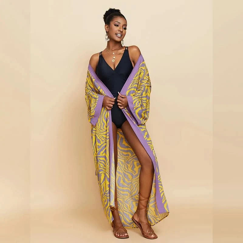 Para Praia Kimono Beach Robe 9 Colors Bikini Cover Ups Beachwear Femme Long Dress Sarong Women Loose Cardigan Swimsuit Covers - M & M Global