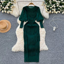 Vintage O-Neck Elegant Long Lantern Sleeve Chic Tassel Slim Long Dress French Fashion Evening High Street Autumn Winter Clothing - M & M Global