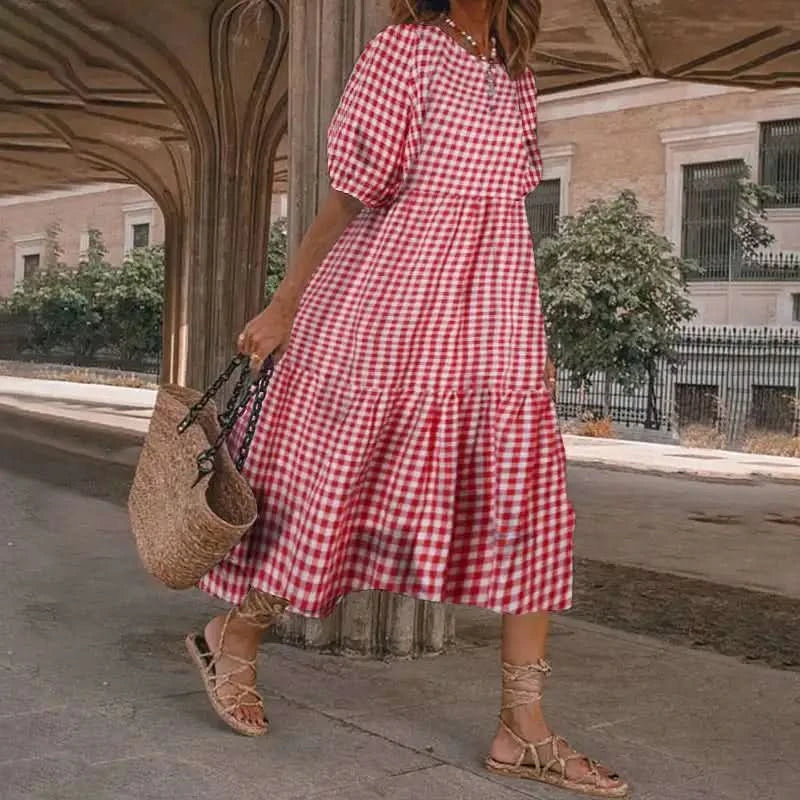 M XXXL Oversized Long Dress for Women 2024 Summer Short Sleeve Beach Bohemian Sundress Korean Fashion Loose Slim Female Clothing - M & M Global