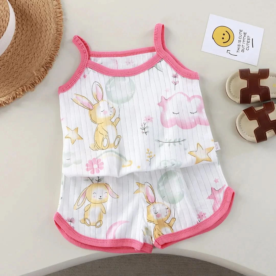 2025 Kids Cotton Clothes Girls Summer Clothes Sets Summer New Baby Sleeveless Tops + Shorts 2 Pieces Suit Girls Clothing Set - M & M Global