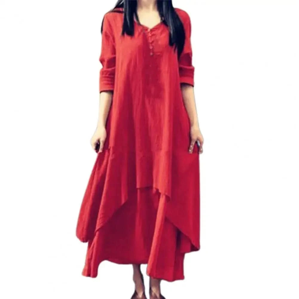 Women Elegant Linen White Dresses Bohemia Layering Vintage Robe Long Sleeve Loose Long Dress Female Autumn Vestidos - M & M Global