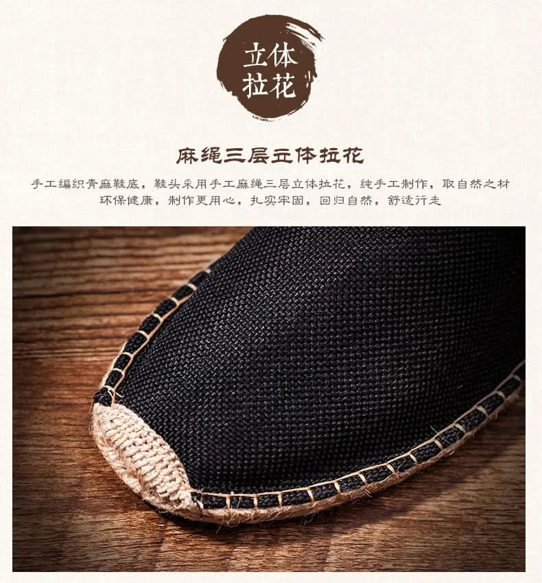 Women Sewing Flax Shoes Slip on Loafers Casual Shoes Man Espadrilles Hemp Canvas Flat Shoes Plus Size Fisherman Driving Footwear - M & M Global