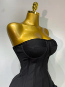 Women Sexy Strapless Backless Flower Embellished Mini Bandage Dress Bodycon Celebrity Party Cocktail Evening Party Club Dresses