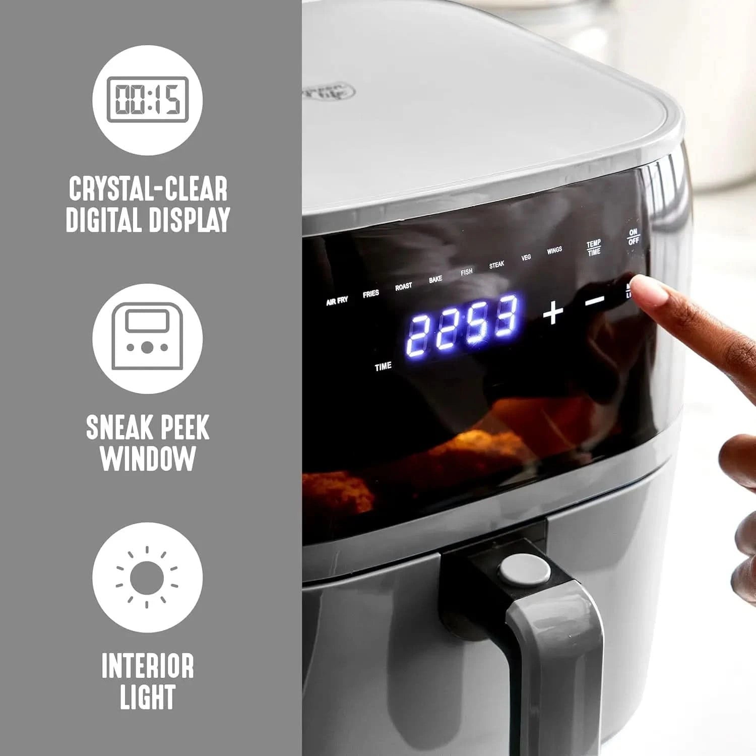 Compact Electric Air Fryer Oven, 5.3 QT, PFAS-Free Ceramic Nonstick Drawer, 8 One Touch Digital Display, Easy View Window, Auto - M & M Global
