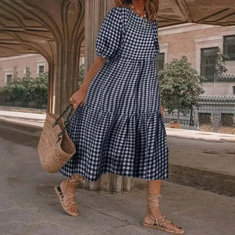 M XXXL Oversized Long Dress for Women 2024 Summer Short Sleeve Beach Bohemian Sundress Korean Fashion Loose Slim Female Clothing - M & M Global