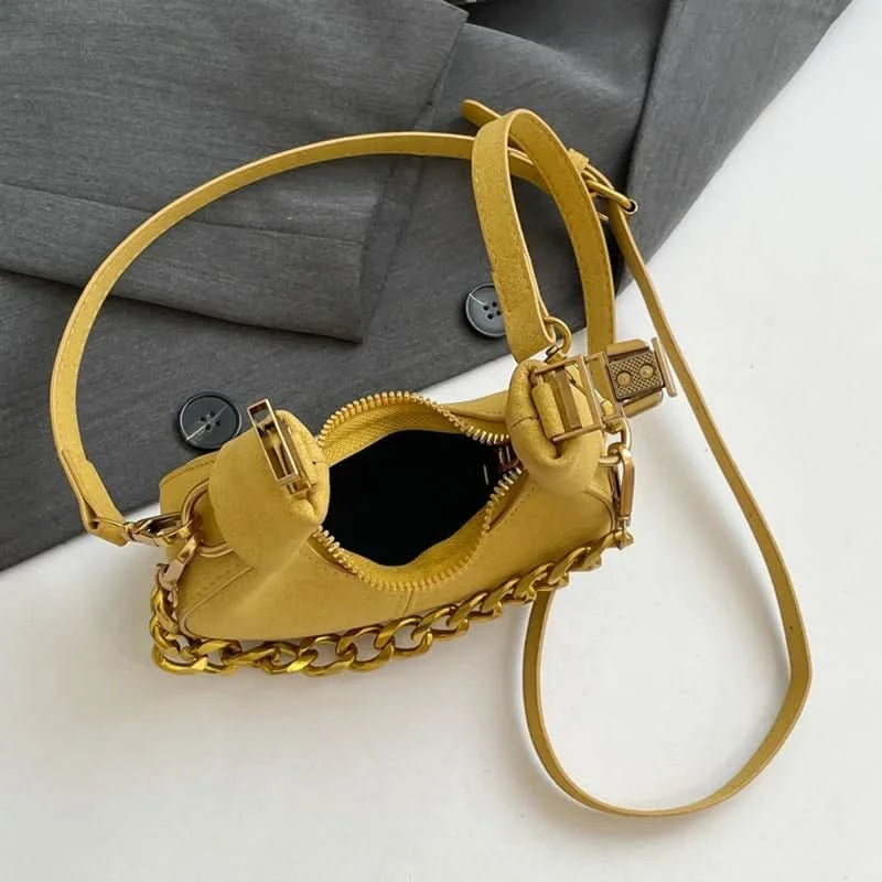 Mini Semicircle Saddle Crossbody Bag For Women Luxury Lemon Color Handbag Half Moon Bag Fashion Chain Lady Cross Body Bag - M & M Global