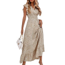 Polka Dot Dress For Women Sexy V-Neck Long Dress Casual And Fashionable Ruffle Edge Short Sleeved High Waisted Dress - M & M Global