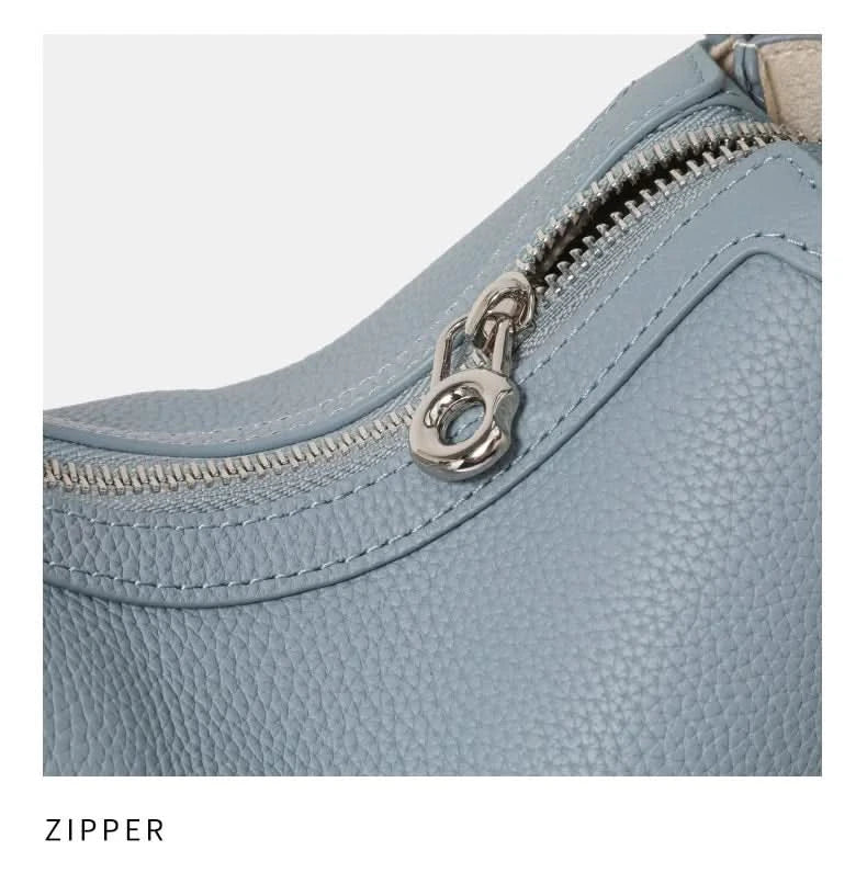 Top layer cowhide underarm shoulder bag 2025 new niche design minimalist blue fashionable soft leather saddle bag - M & M Global