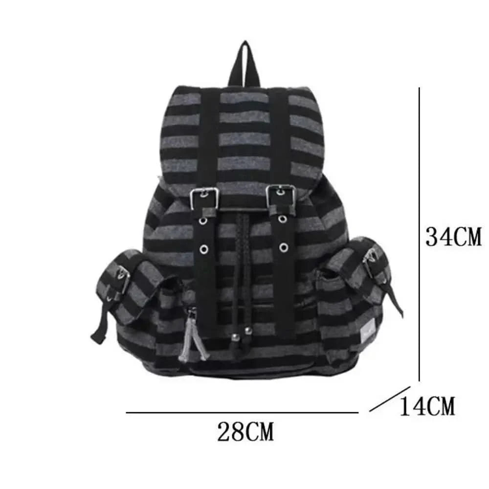 High Quality Korean Style Backpacks Drawstring Design Large Capacity Casual Bookbags Soft Flat Stripe Tote Bags - M & M Global