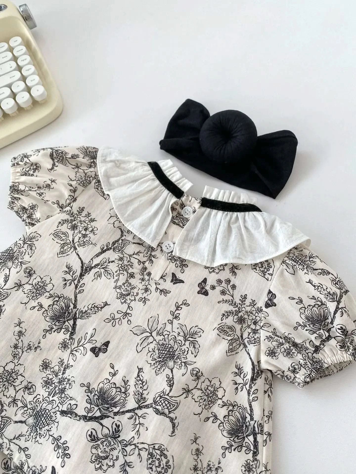2PCS Summer Floral Baby Girl Suit New Autumn Fashion Lace Bow Baby Girls' Set Peter Pan Collar Shirt and Shorts Princess Outfits - M & M Global