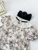 2PCS Summer Floral Baby Girl Suit New Autumn Fashion Lace Bow Baby Girls' Set Peter Pan Collar Shirt and Shorts Princess Outfits - M & M Global