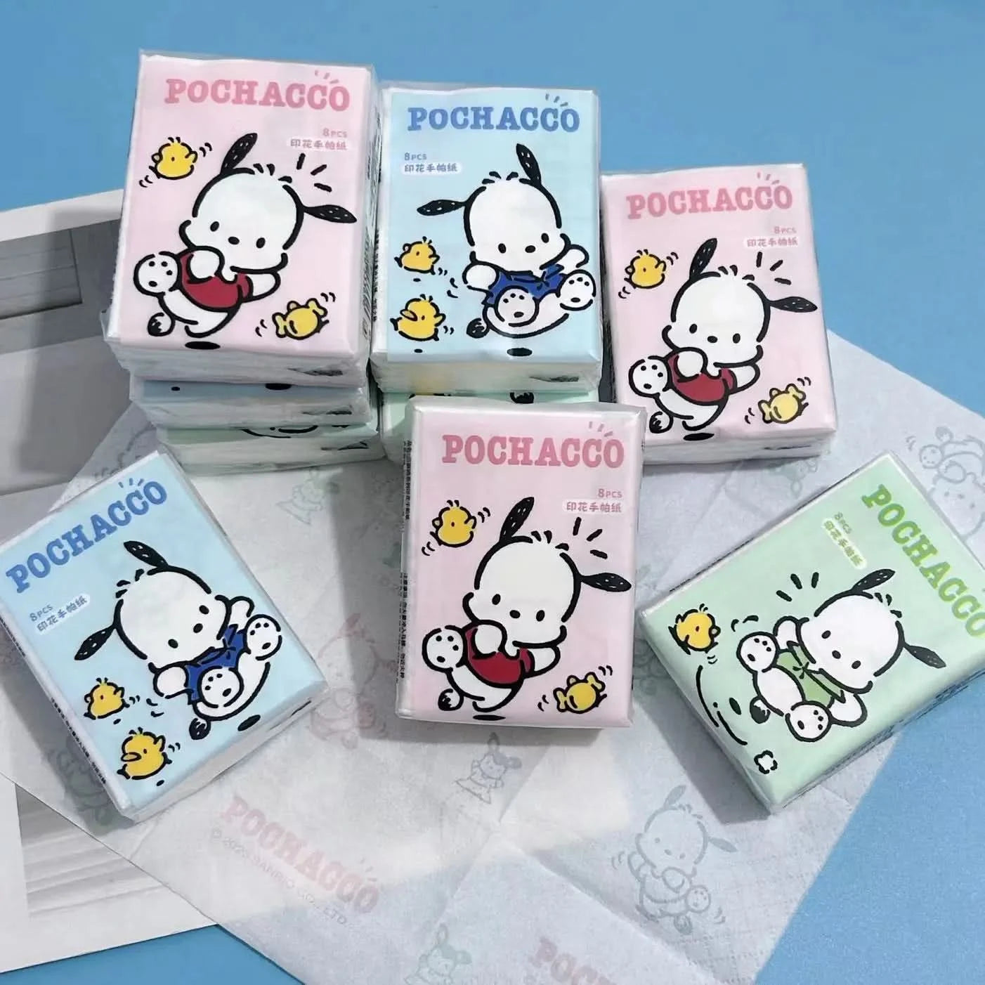 Kawaii Hello Kitty Handkerchief Paper Cartoon Sanrio Pochacco Kitty Printed Napkins Portable Small Pocket Tissues Facial Paper - M & M Global