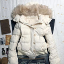 American New Winter Unisex Oversized Fur Trim Hooded Padded Coat Navy Blue Preppy Emblem Warm Casual Fashion Jacket