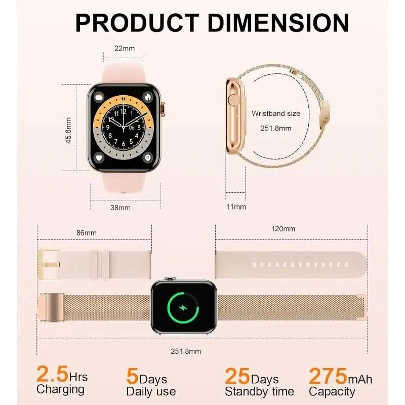Smart Fitness Watch - Compatible with Android & iPhone, Wireless Calling, Text Reminders, Built-in Activity Tracker for Multiple