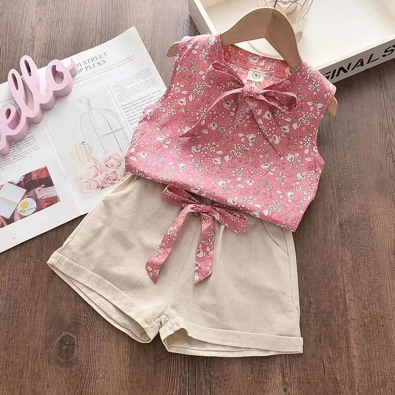 Girls Clothes Set New Summer Fashion Sleeveless T-shirt+Shorts 2Pcs for Girl Children Kids Clothing Set Suit for 1-6 Years - M & M Global