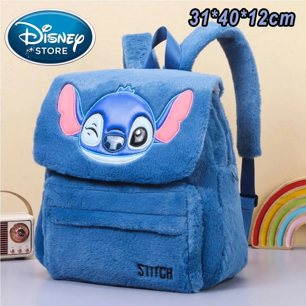 New Disney Plush Backpack Ins Japanese Blue Stitch Funny Cartoon Large-Capacity Student Backpack Kindergarten Bag Child Gift - M & M Global