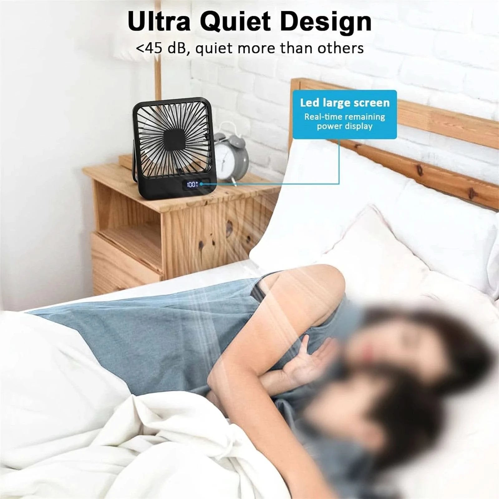 Desk Fan, Portable USB Rechargeable Fan, 180° Tilt Folding Personal Fan With Power Display, 5 Speeds Ultra Quiet Table Fan - M & M Global