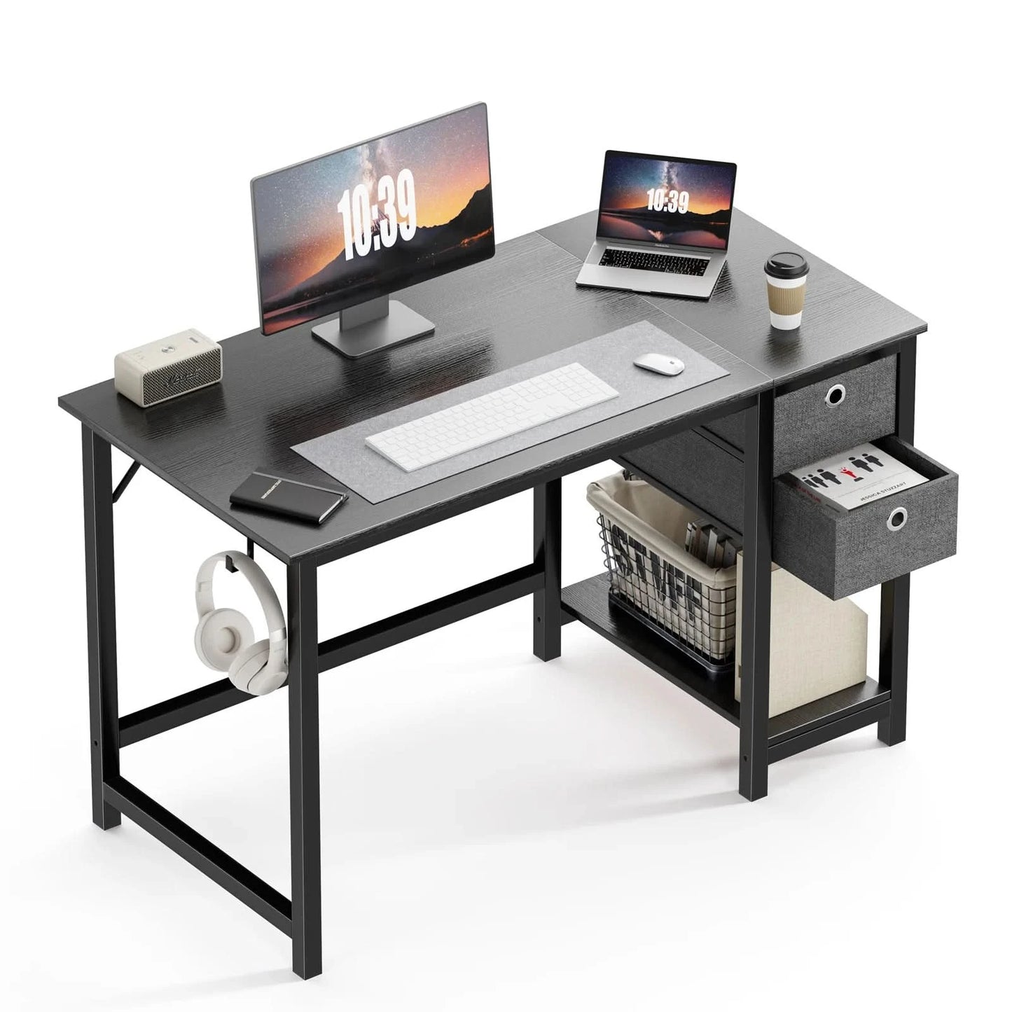 JHK Computer Desk With Drawers 55 Inch Home Office Desk Writing Desk Work Desk PC Table Study Desk With 2-Tier Drawers