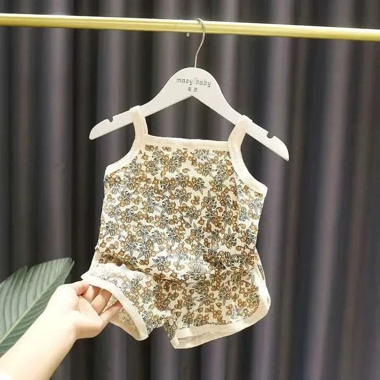 Baby Clothes Sets Summer Toddler Girl Strap Suits Cotton Printing Baby Boy Tops Tee and Shorts Infant Tracksuit Newborn Sets - M & M Global