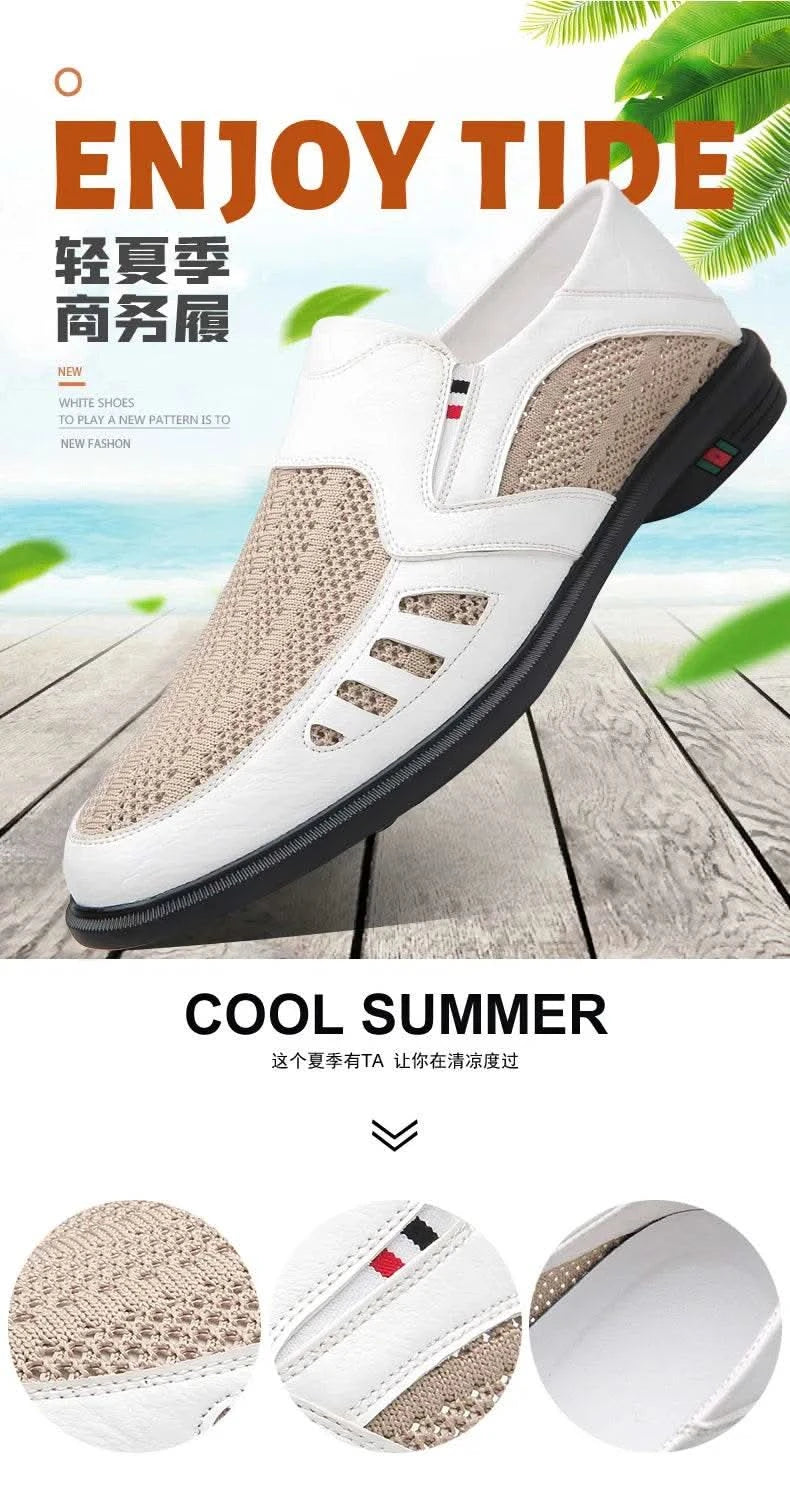 Business Leather Shoes For Men Summer British Style Hight Quality Casual White Leather Shoes Male Slip On Men Loafer Comfortable - M & M Global