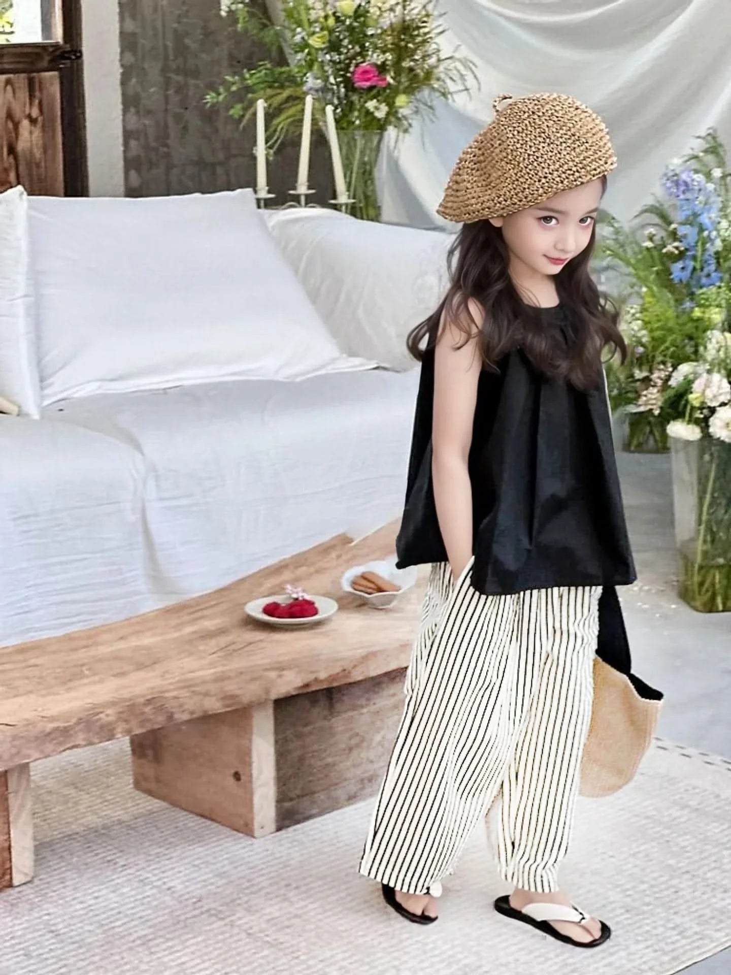 2PCS/set Vest+Striped Wide Leg Pants Summer Daily Simple Sleeveless Children's Clothing For 1 to 8 Years Old - M & M Global