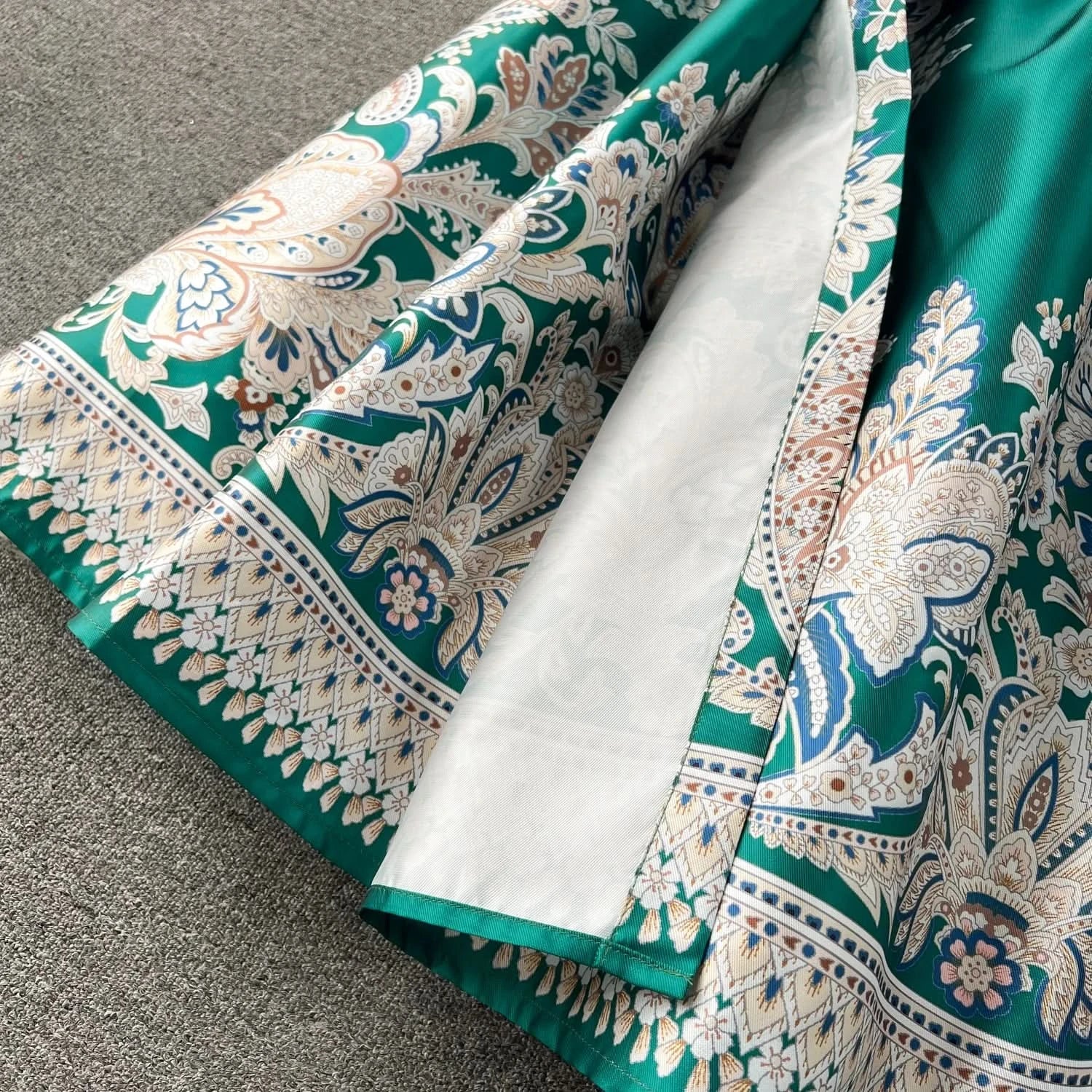 Summer Bohemian Paisley Print Long Dress Women V-Neck Short Puff Sleeve Vintage Print Bandage Lace Up Robe Vestidos Clothes 6237 - M & M Global