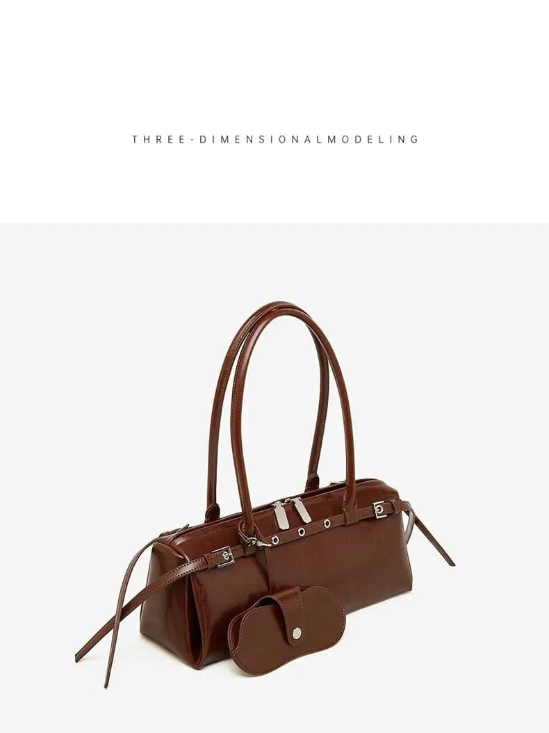 Genuine Leather Women's Baguette Bag Niche Retro Motorcycle Trend Cool belt Handbag New Luxury Design Shoulder Underarm Bag - M & M Global