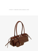 Genuine Leather Women's Baguette Bag Niche Retro Motorcycle Trend Cool belt Handbag New Luxury Design Shoulder Underarm Bag - M & M Global