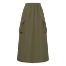 ZANZEA 2024 Vintage Cargo Maxi Skirts Women Elegant Loose Jupes Office Big Pockets Jupes Autumn Elastic Waist Skirts Streetwear