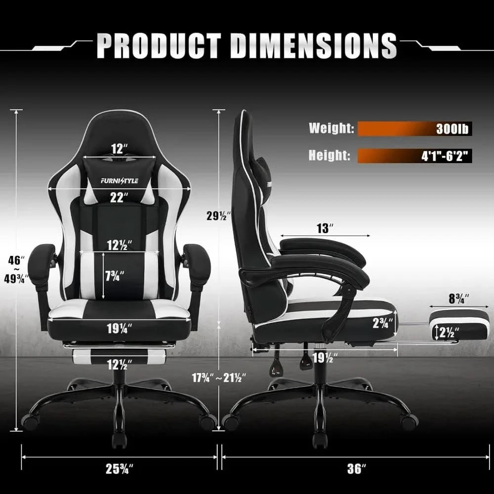 Gaming Chair with Footrest, Reclining Video Game Chairs for Adults with Lumbar Support, Linkage Armrests, Ergonomic Computer