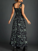 Goth Dark Fairy Grunge Y2k Aesthetic Skull Graphic Dresses Mall Gothic Shirring Lace Up Long Dress Punk A-line Slim Emo Clothing - M & M Global