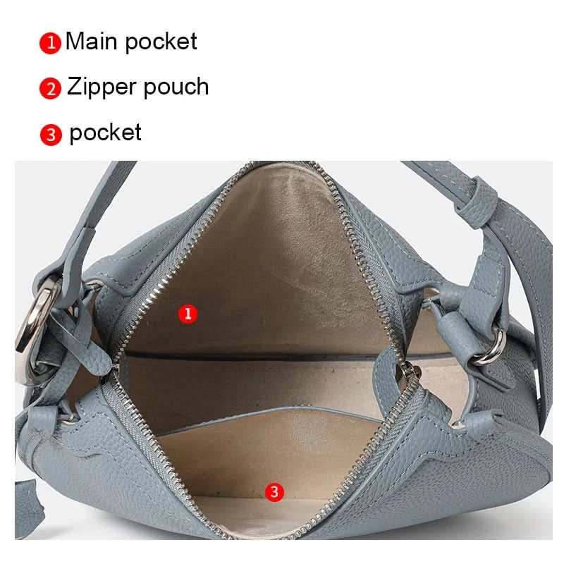 Top layer cowhide underarm shoulder bag 2025 new niche design minimalist blue fashionable soft leather saddle bag - M & M Global